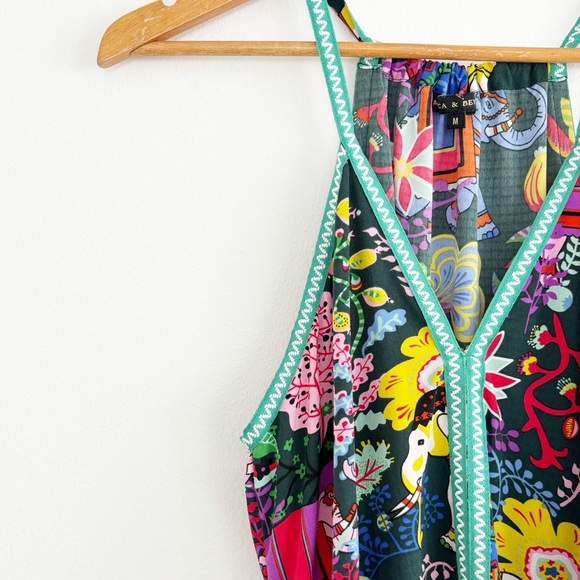 American & Beyond Boho Novelty Print Elephant Floral Coastal Maxi Dress Size M - Picture 5 of 14